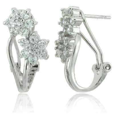 Sterling Silver CZ Double Flower Earrings