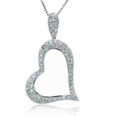 Sterling Silver Pave Simulated Diamond CZ Heart Pendant