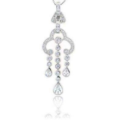 Sterling Silver Designer Simulated Diamond CZ  Chandelier Pendant