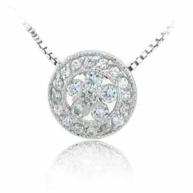 Sterling Silver Simulated Diamond CZ Circle Flower and Star Pendant
