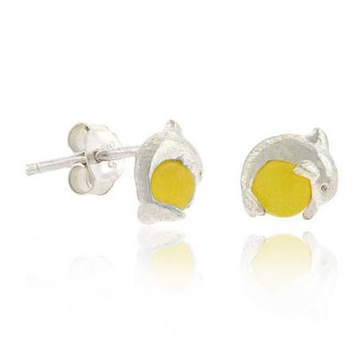 Sterling Silver Yellow Cats Eye Bead & Dolphin Earrings