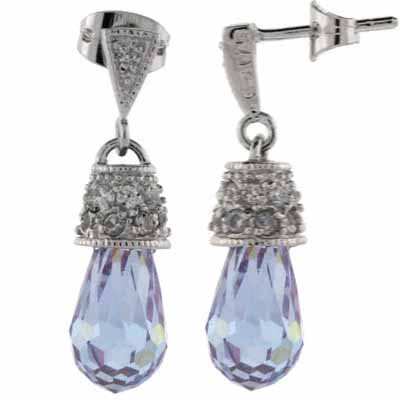 Sterling Silver Lavender & White CZ Raindrop Earrings