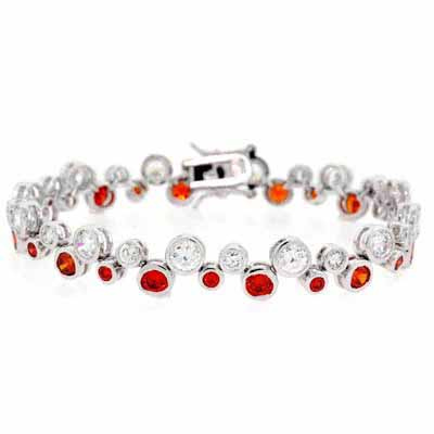 Sterling Silver Designer Orange & White CZ  Bubble Bracelet