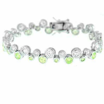 Sterling Silver Light Green & Clear CZ Bubble Bracelet