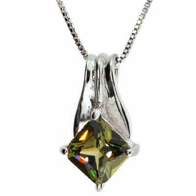 Sterling Silver Diamond shaped Dark Green Olive Pendant