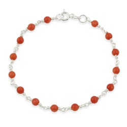 Sterling Silver Pink Coral Beaded Bracelet
