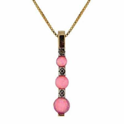 18K Gold over Sterling Silver Pink Opal & Diamond Accent Three Stone Drop Pendant