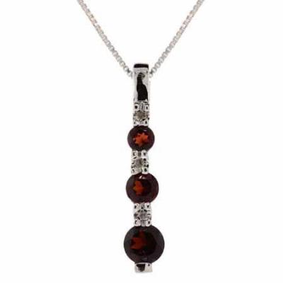 Sterling Silver Genuine Diamond and Genuine Garnet Stone Past Present and Future Pendant