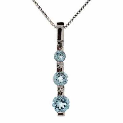 Sterling Silver Genuine Diamond and Blue Topaz Stone Past Present and Future Pendant