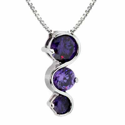Sterling Silver Past Present and Future Simulated Amethyst Cubic Zirconia Pendant