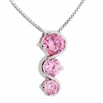 Sterling Silver Pink CZ Three Stone S Slide Pendant