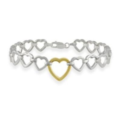 Sterling Silver Two Tone Open Heart Links Bracelet