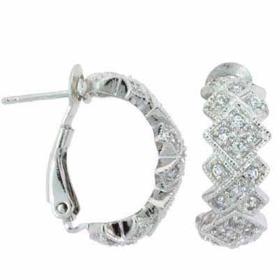 Sterling Silver CZ  Argyle Hoop Earrings