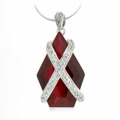 Sterling Silver Simulated Diamond CZ X and Red Cubic Zirconia Pendant