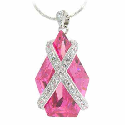 Sterling Silver Clear & Pink CZ X Pendant
