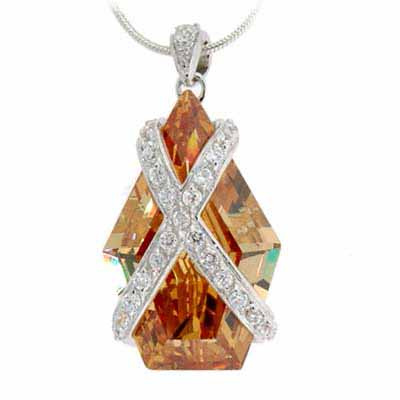 Sterling Silver Simulated Diamond CZ X and Champagne Cubic Zirconia Pendant