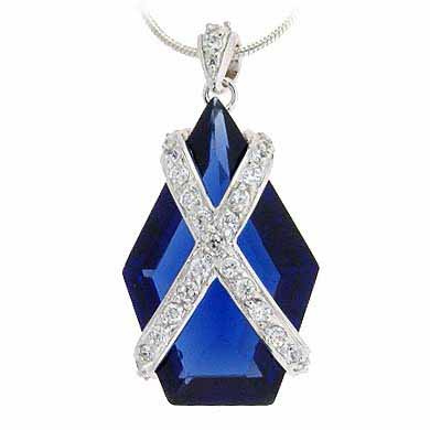 Sterling Silver Blue CZ & X Pendant