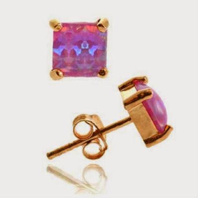 18K Rose Gold over Sterling Silver Pink Opal 5mm Square Stud Earrings