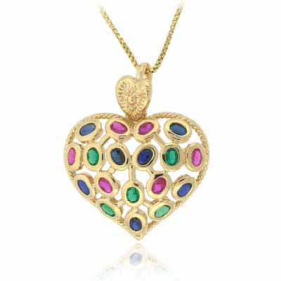 18K Gold over Sterling Silver Multi -Color CZ Heart Pendant