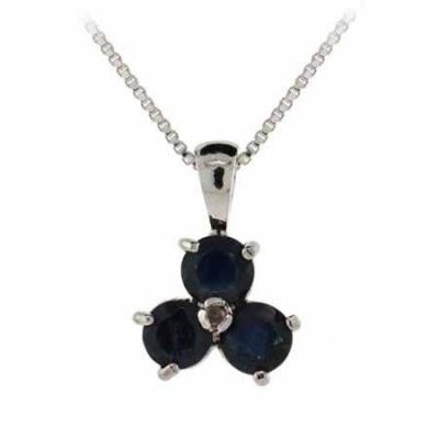 Sterling Silver Genuine Diamond Accent and Sapphire Three Stone Pendant