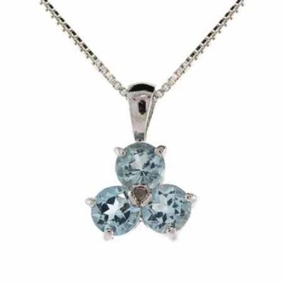 Sterling Silver Blue Topaz and Diamond Accent Three Stone Pendant