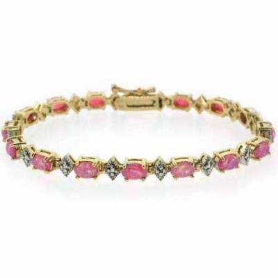 18K Gold over Sterling Silver Created Pink Opal & Diamond Accent Bracelet