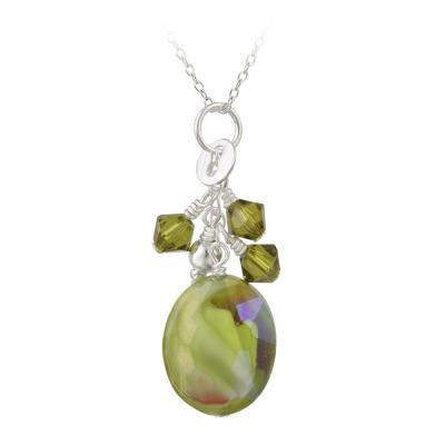 Sterling Silver Iridescent Green Glass & Swarovski Elements Cluster Necklace