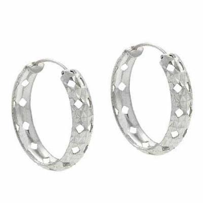 Sterling Silver D Cut Filigree 29mm Hoop Earrings