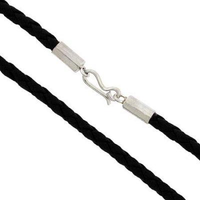 Genuine Leather Cord Braided Sterling Silver 17' Chain Thick Smooth Necklace