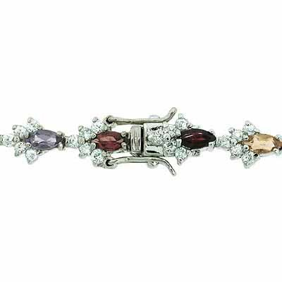 Sterling Silver Garnet, Amethyst, Blue Topaz, Citrine,& CZ Leaf Bracelet