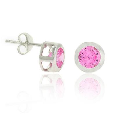 Sterling Silver Pink CZ Round 7mm Stud Earrings