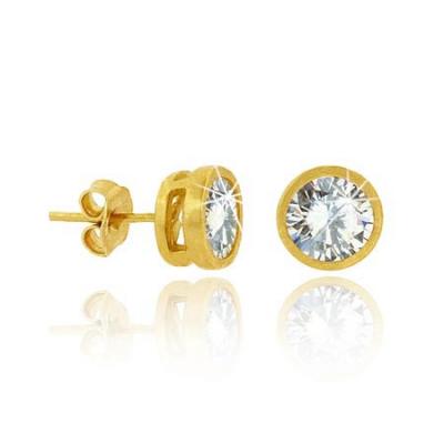 18K Gold over Sterling Silver CZ 7mm Bezel Stud Earrings