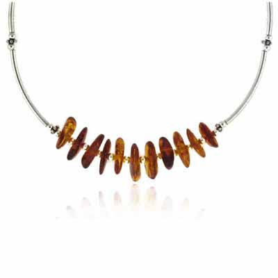 Sterling Silver Genuine Amber Chip Bali Bead Necklace