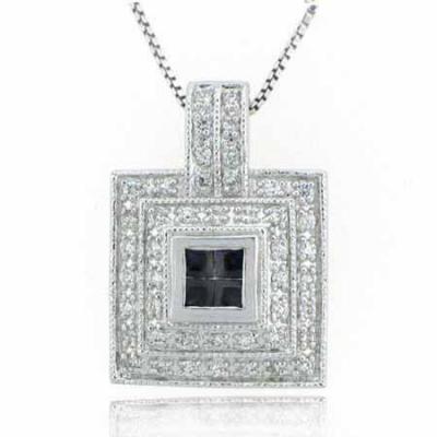 Sterling Silver Simulated Diamond CZ and Blue Cubic Zirconia Square Pendant