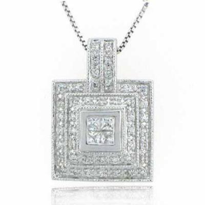 Sterling Silver Square Simulated Diamond CZ  Pendant