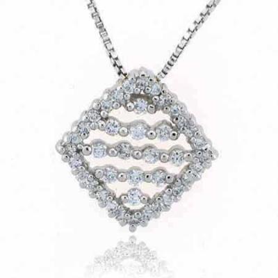 Sterling Silver CZ Striped Square Pendant