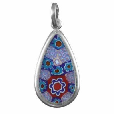 Murano Glass Millefiori Teardrop Flower Pendant