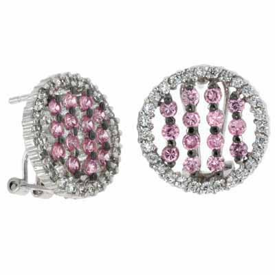 Sterling Silver Simulated Diamond CZ  and Pink Cubic Zirconia Circle Earrings