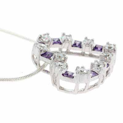 Sterling Silver Amethyst CZ & Clear CZ Floating Heart Pendant