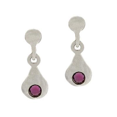 Sterling Silver Purple Rhinestone Teardrop Childrens Earrings