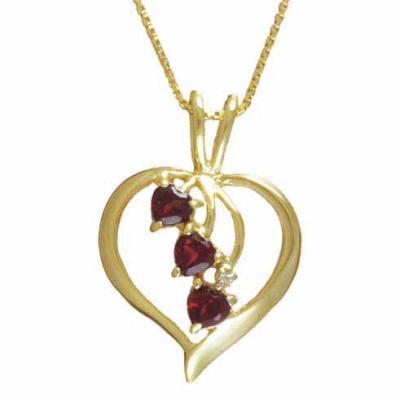 18K Gold over Sterling Silver 3 Stone Garnet Diamond Accent Heart Necklace