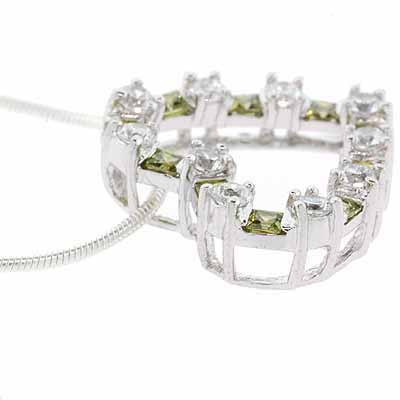 Sterling Silver Olive Green and Simulated Diamond CZ Square and circle Heart Pendant
