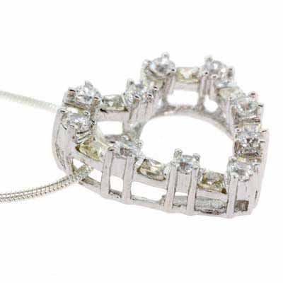 Sterling Silver Light Yellow and Simulated Diamond CZ Square and circle Heart Pendant
