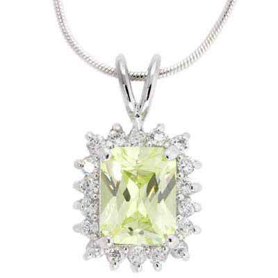Sterling Silver Light Green and Simulated Diamond CZ Square Pendant