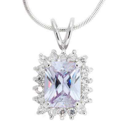 Sterling Silver Lavender and Simulated Diamond CZ Square Pendant