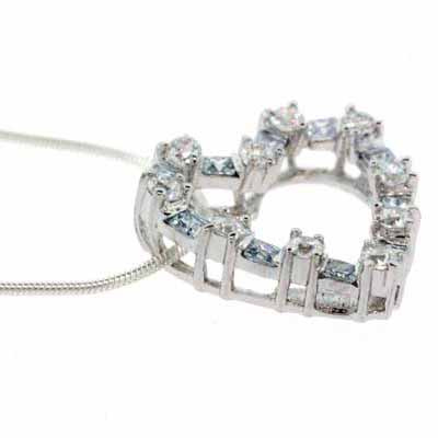 Sterling Silver Lavender and Simulated Diamond CZ Square and circle Heart Pendant