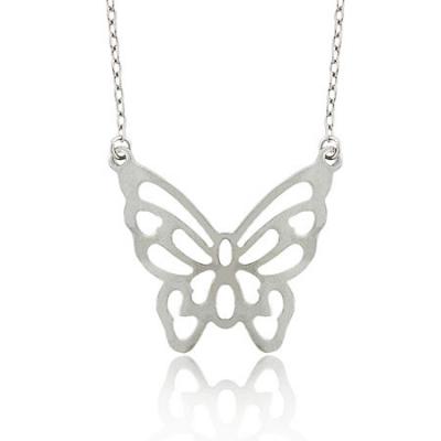 Sterling Silver Filigree Butterfly Cable Link Chain Necklace 16'