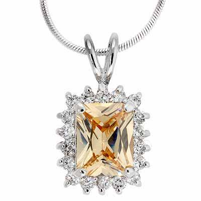 Sterling Silver Champagne and Simulated Diamond CZ Square Pendant