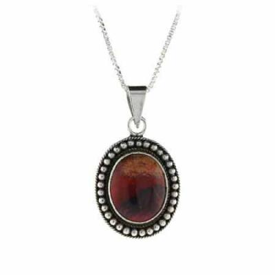 Genuine Chalcedite Stone Sterling Silver Bali Beaded Oval Pendant