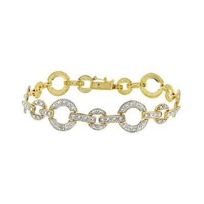 18K Gold Over Sterling Silver Diamond Accent Open Circle & Bar Link Bracelet